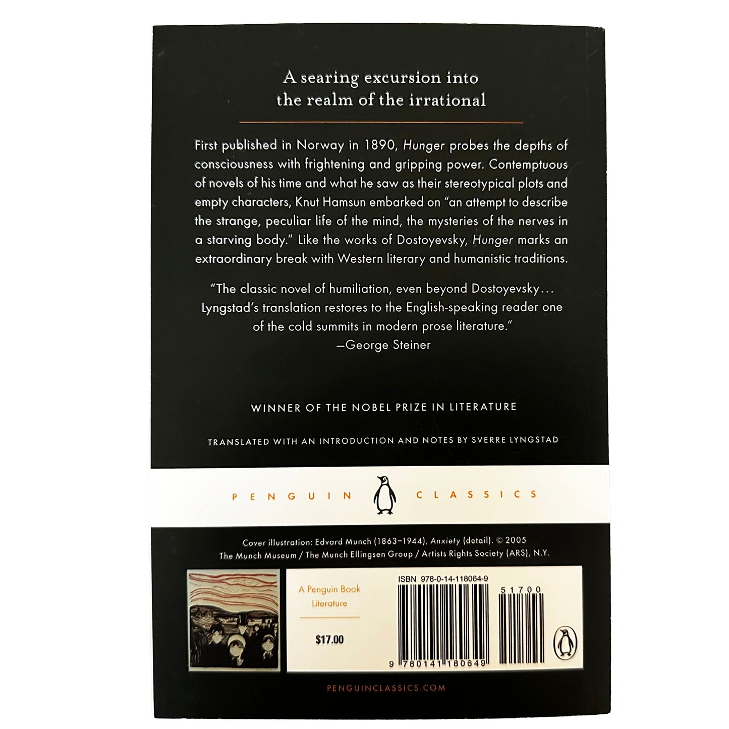 Back cover of Hunger with text and a barcode on a white background
