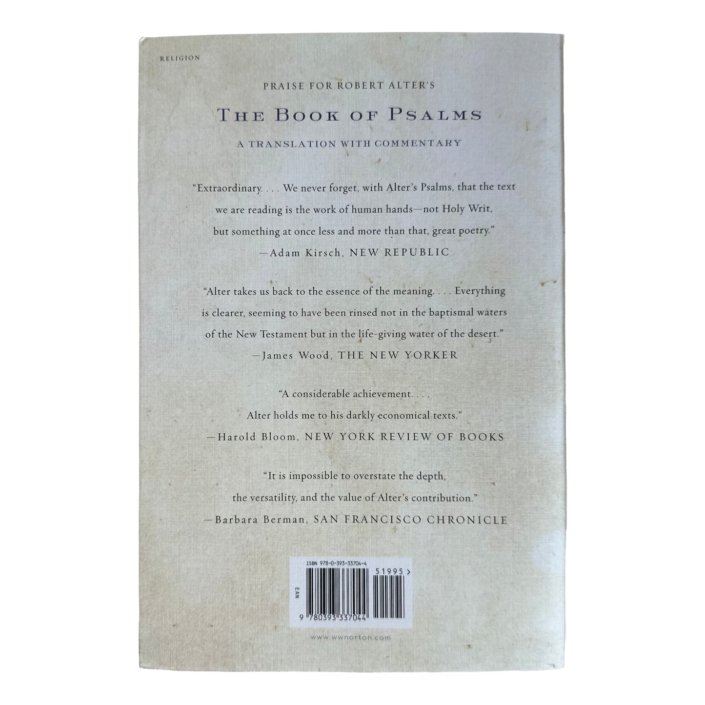 Back cover of The Book of Psalms with text and a barcode on a white background