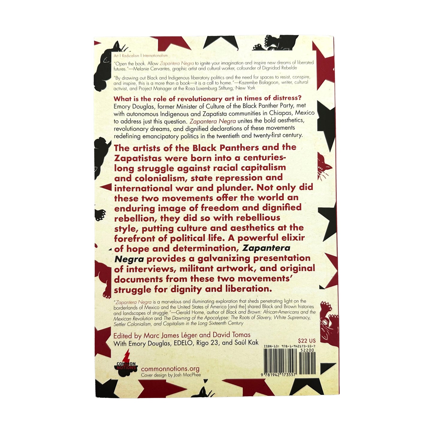 Zapantera Negra back cover with text and black panther silhouette design on a white background