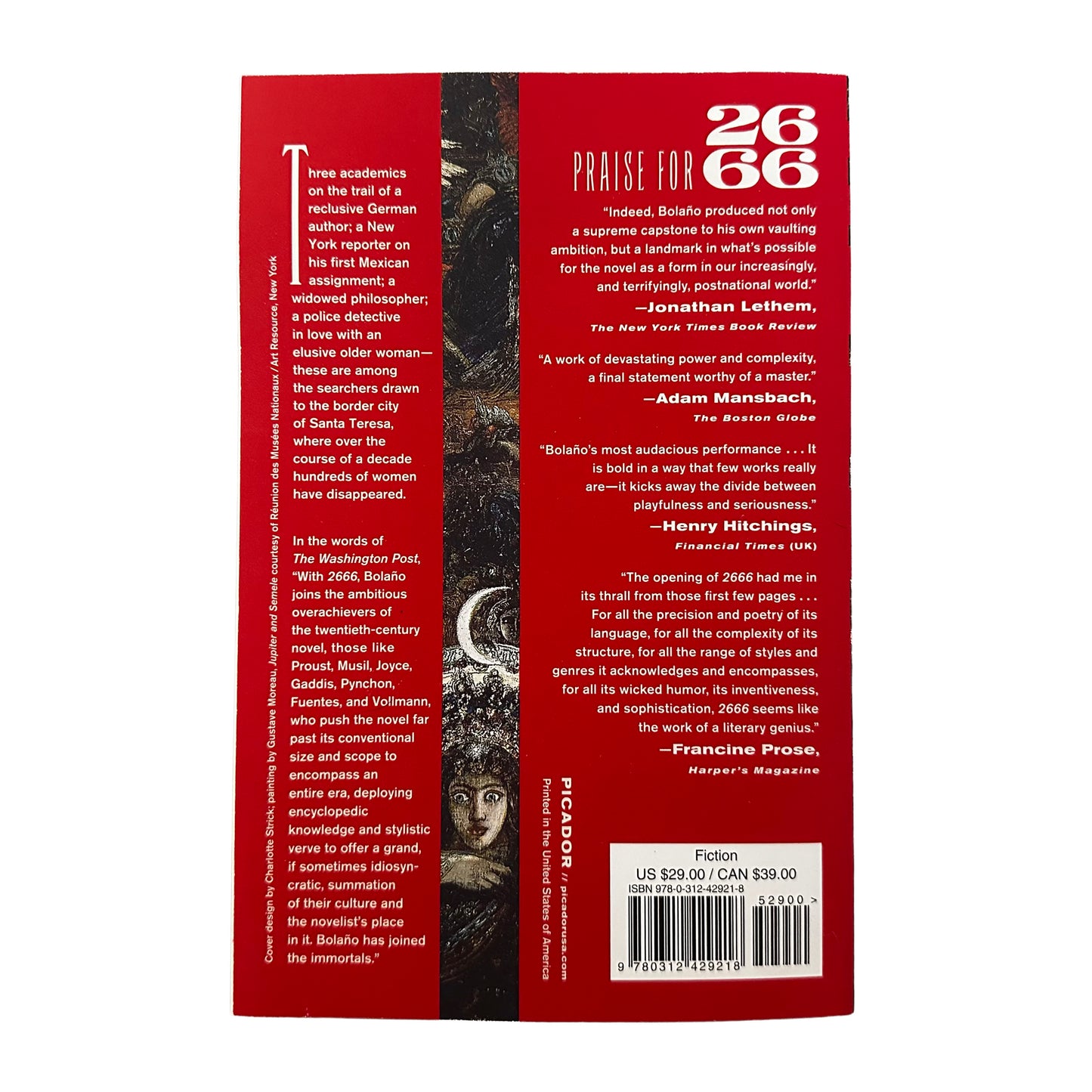 2666 back cover with text and a barcode on a red background