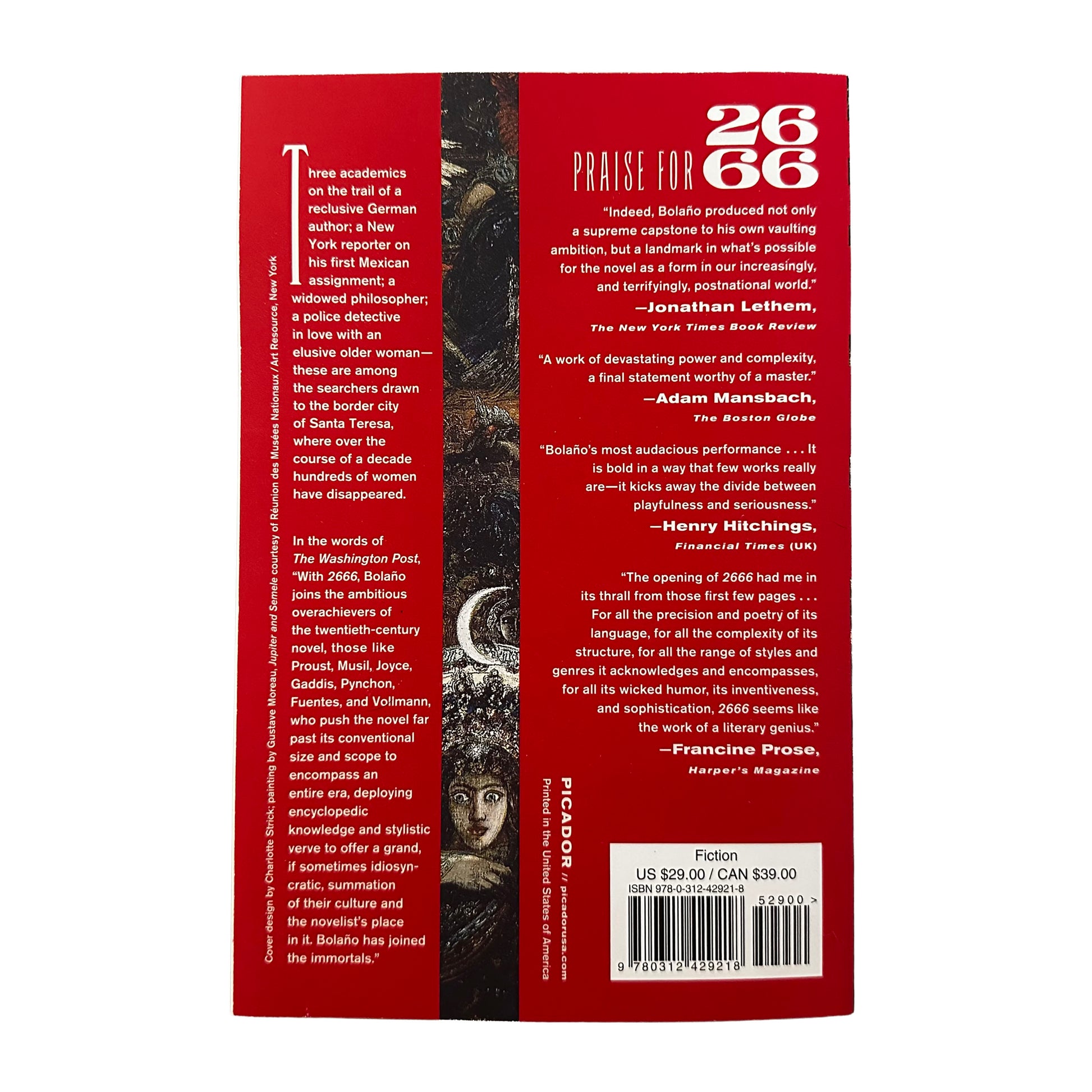 2666 back cover with text and a barcode on a red background