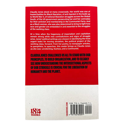 Back cover of A Fighting Dream: the Political Writings of Claudia Jones with text and 1804 Books logo