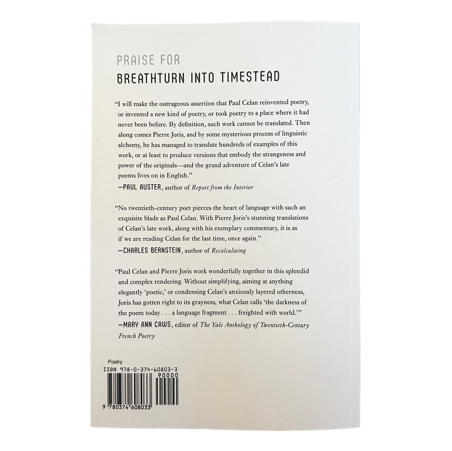 Back cover of Breathturn into Timestead with text and a barcode on a white background