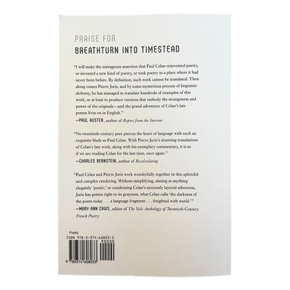 Back cover of Breathturn into Timestead with text and a barcode on a white background