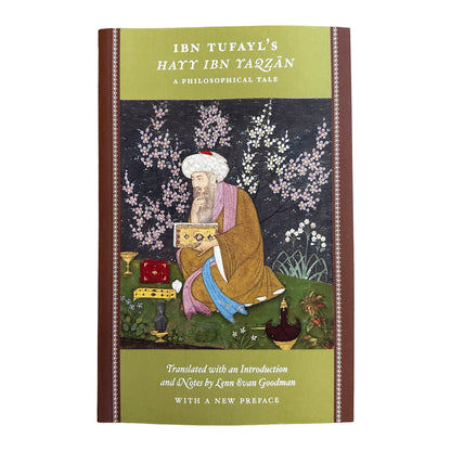 Book cover of Hayy ibn Yaqsan by Ibn Tufayl with a illustrated scene on a white background