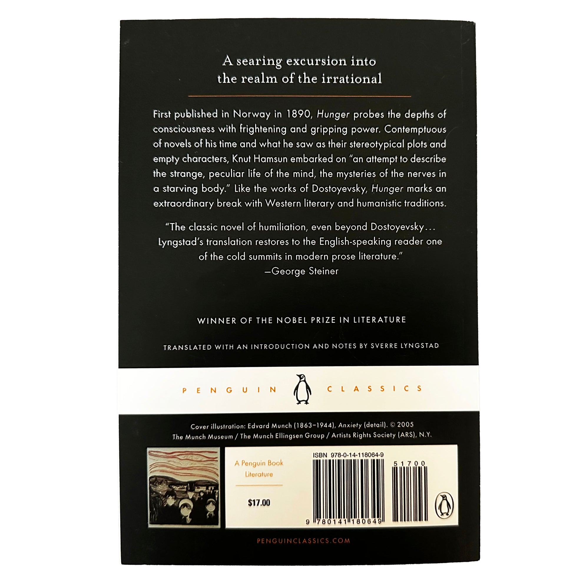 Back cover of Hunger with text and a barcode on a white background