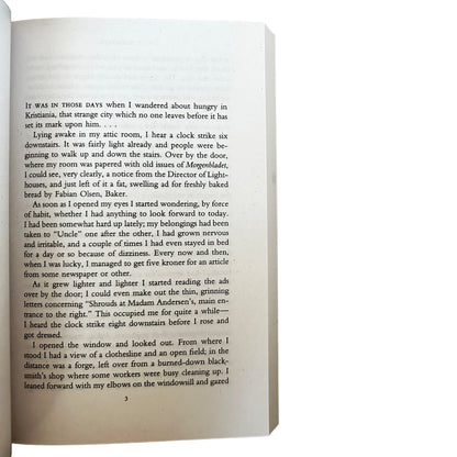 Open copy of Hunger with text on a white background