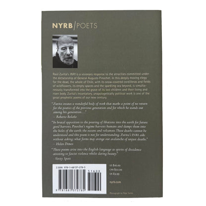 Back cover of INRI with text and a barcode, featuring the NYRB Poets logo.