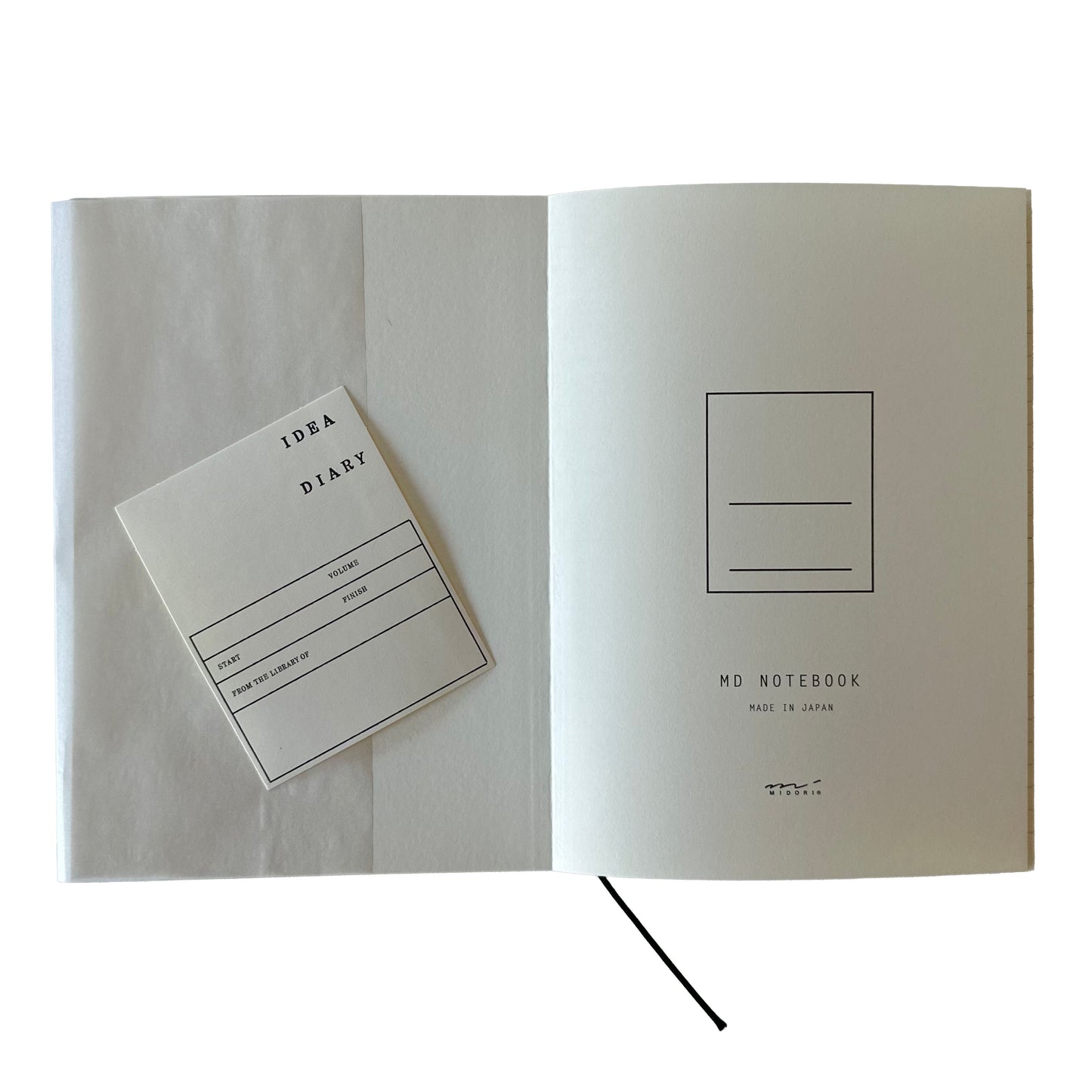 Open notebook with a card titled 'Idea Diary' on a white background