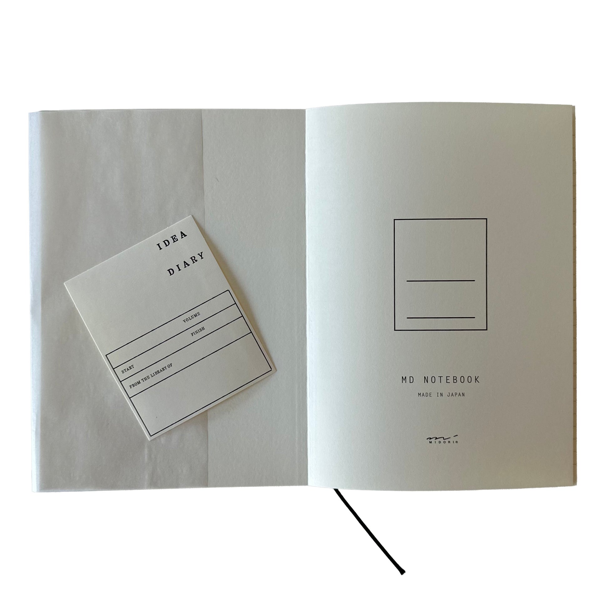 Open notebook with a card titled 'Idea Diary' on a white background