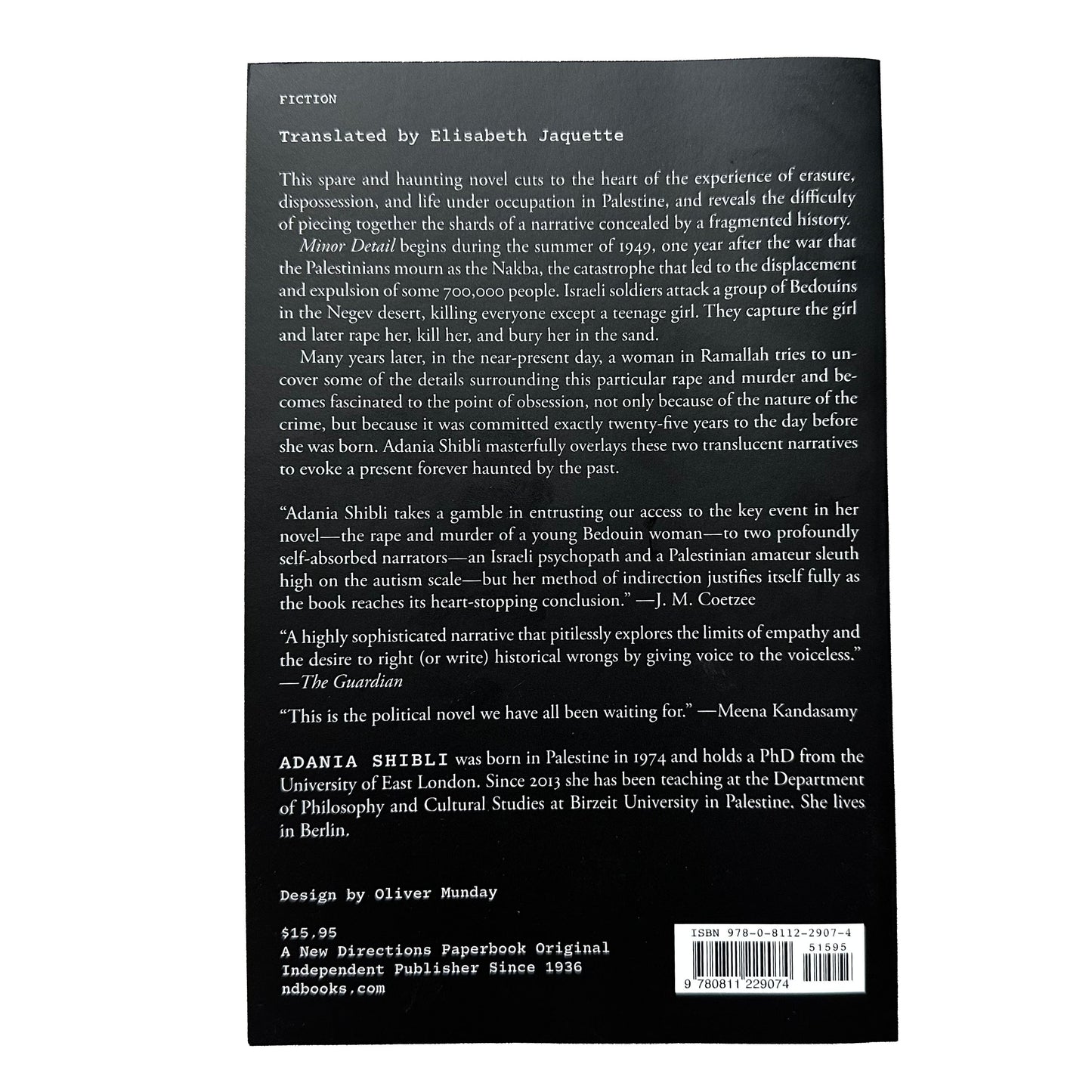 Back cover of Minor Detail with text and a barcode on a white background