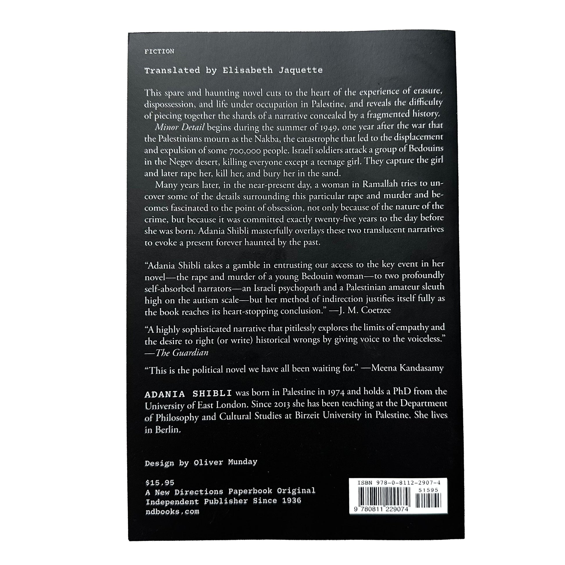 Back cover of Minor Detail with text and a barcode on a white background