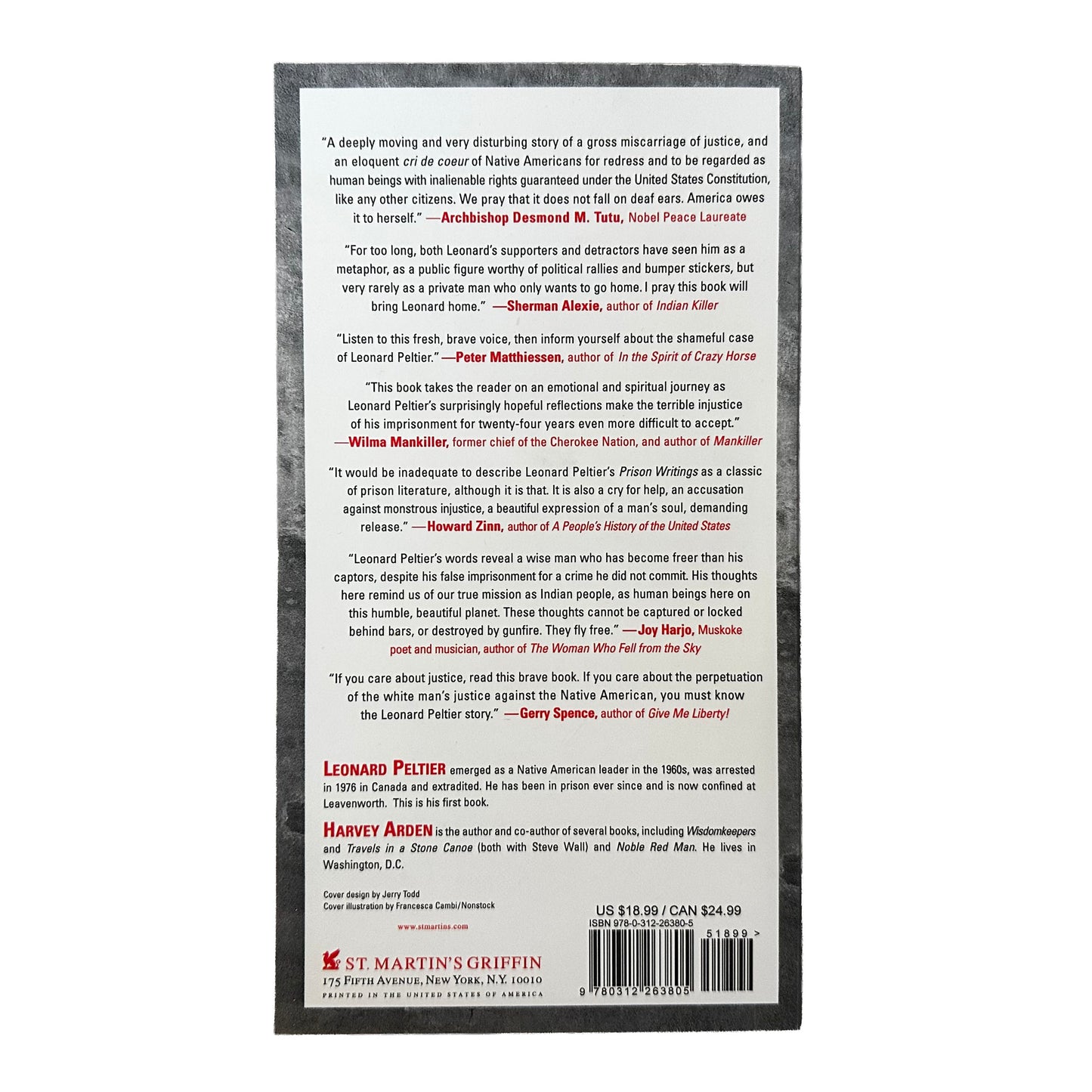 Back cover of Prison Writings: My Life is My Sun Dance with text and a barcode on a white background