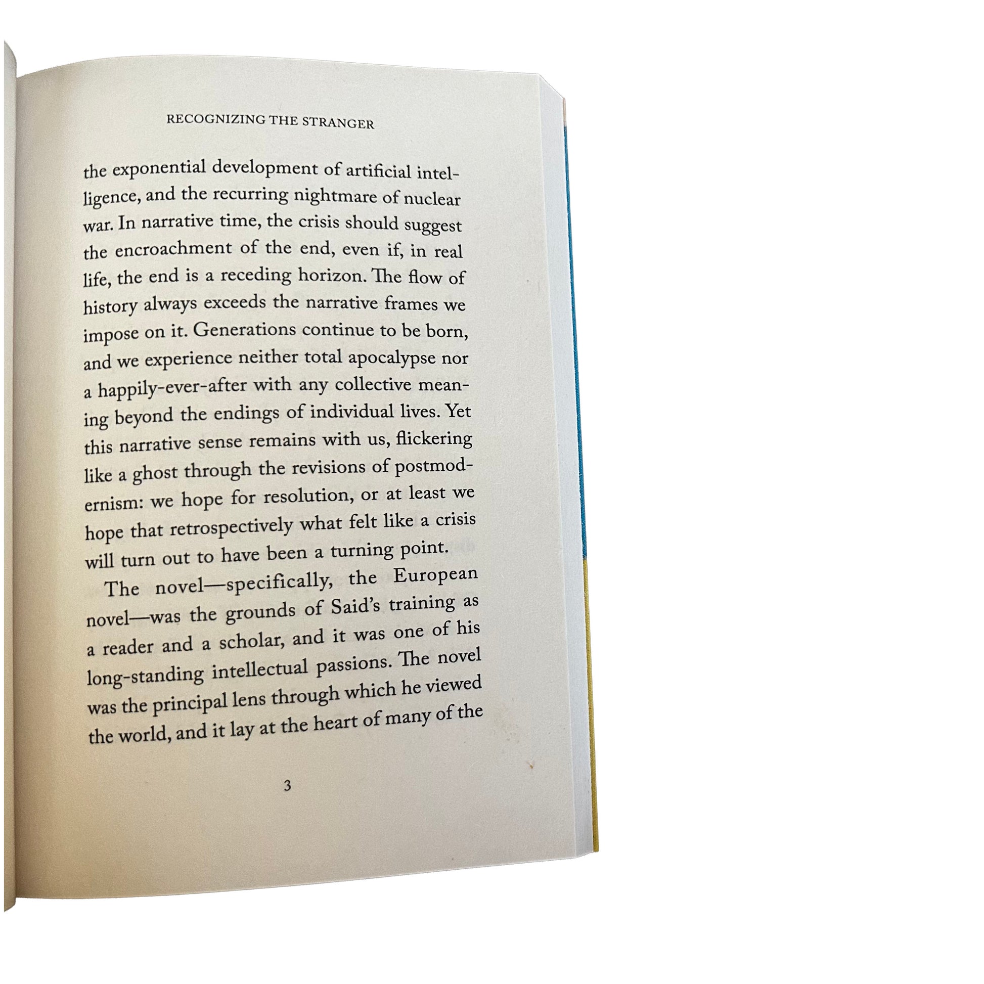 Open copy of Recognizing the Stranger: On Palestine and Narrative with text on a white background