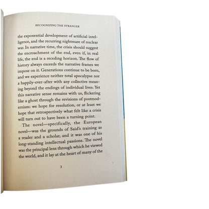 Open copy of Recognizing the Stranger: On Palestine and Narrative with text on a white background