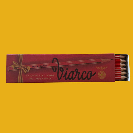 Box of Viarco pencils on a yellow background