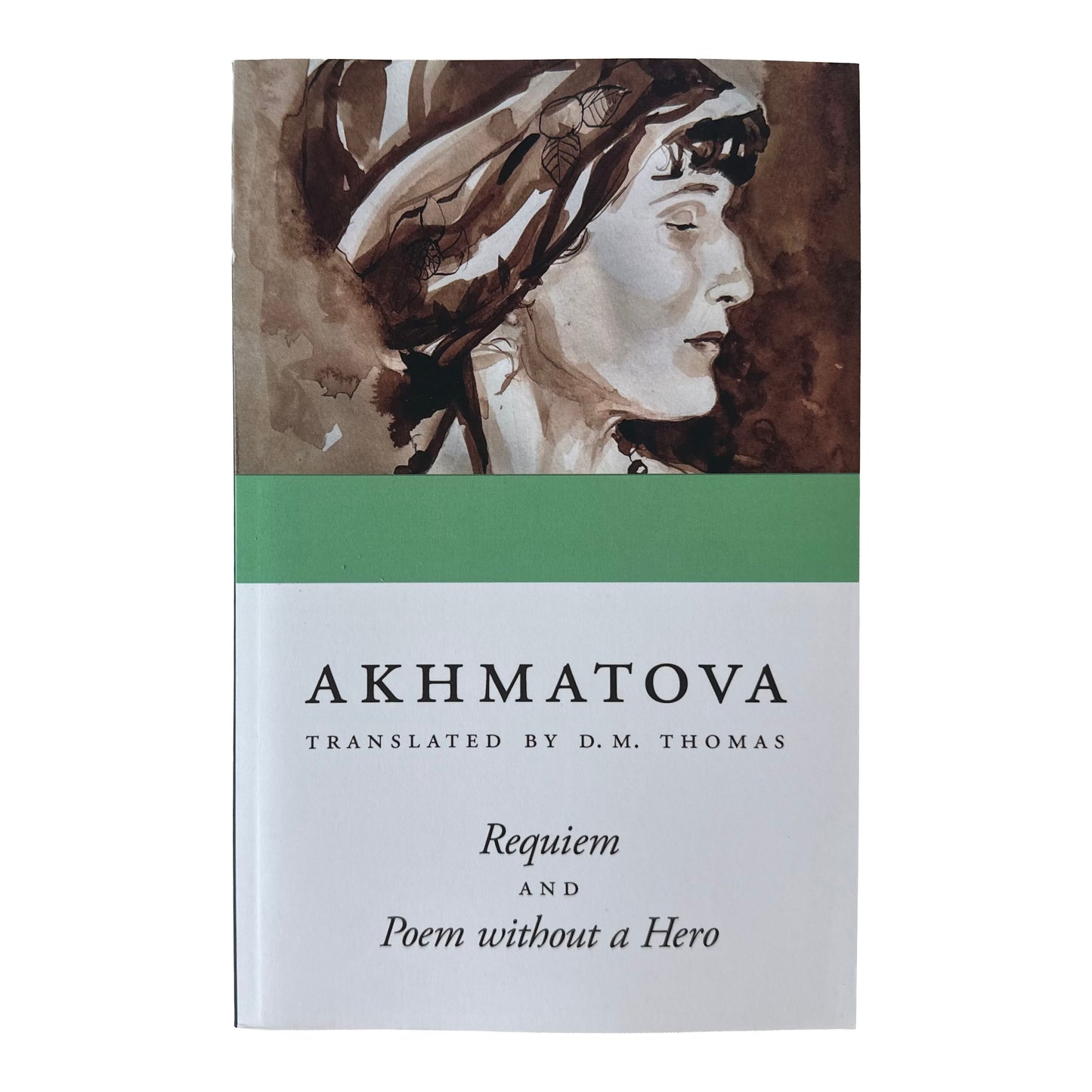 Book cover of Requiem and Poem Without a Hero with a portrait illustration and text on a white background