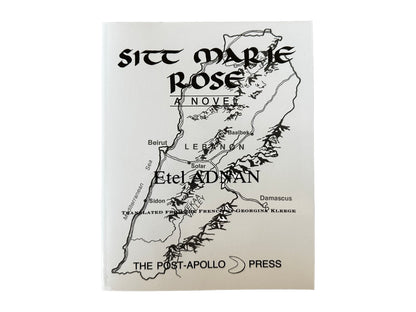 Book cover of 'Sitt Marie Rose' by Etel Adnan with a map design on a white background