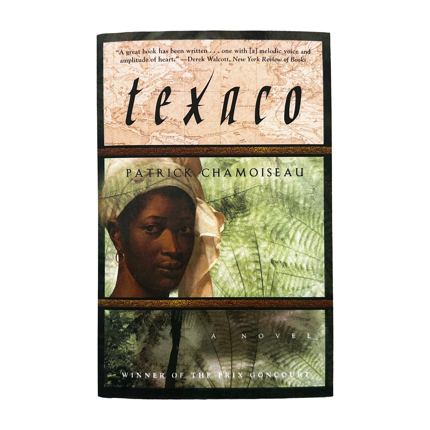 Book cover of 'Texaco' by Patrick Chamoiseau with a portrait and nature imagery.