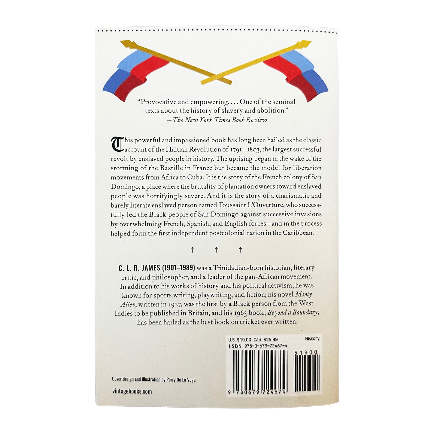 Back cover of The Black Jacobins with text and a barcode on a white background