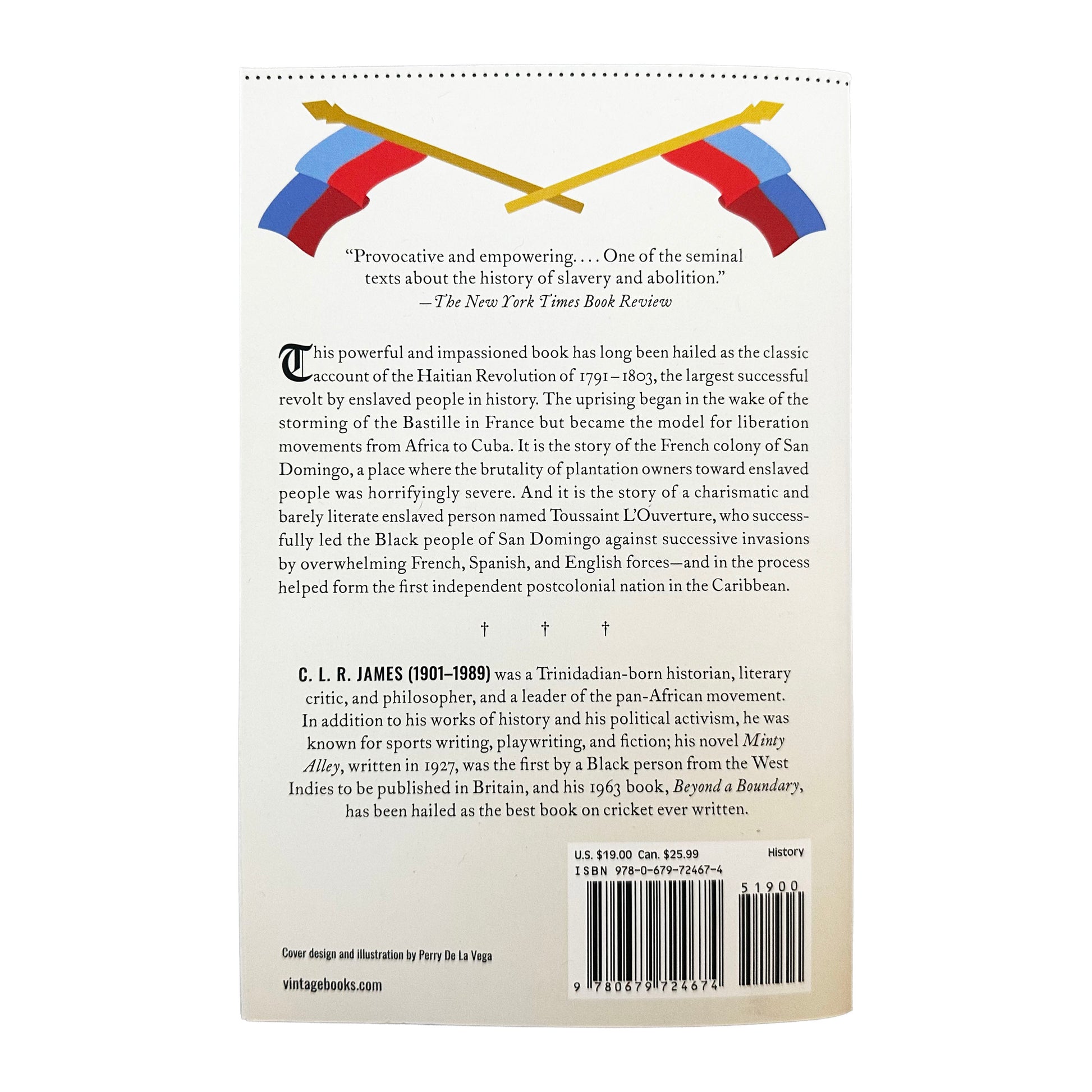 Back cover of The Black Jacobins with text and a barcode on a white background