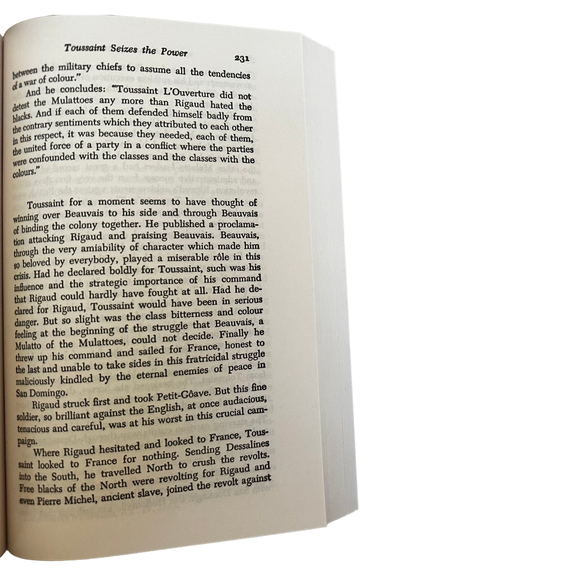 Open copy of The Black Jacobins with text on a white background