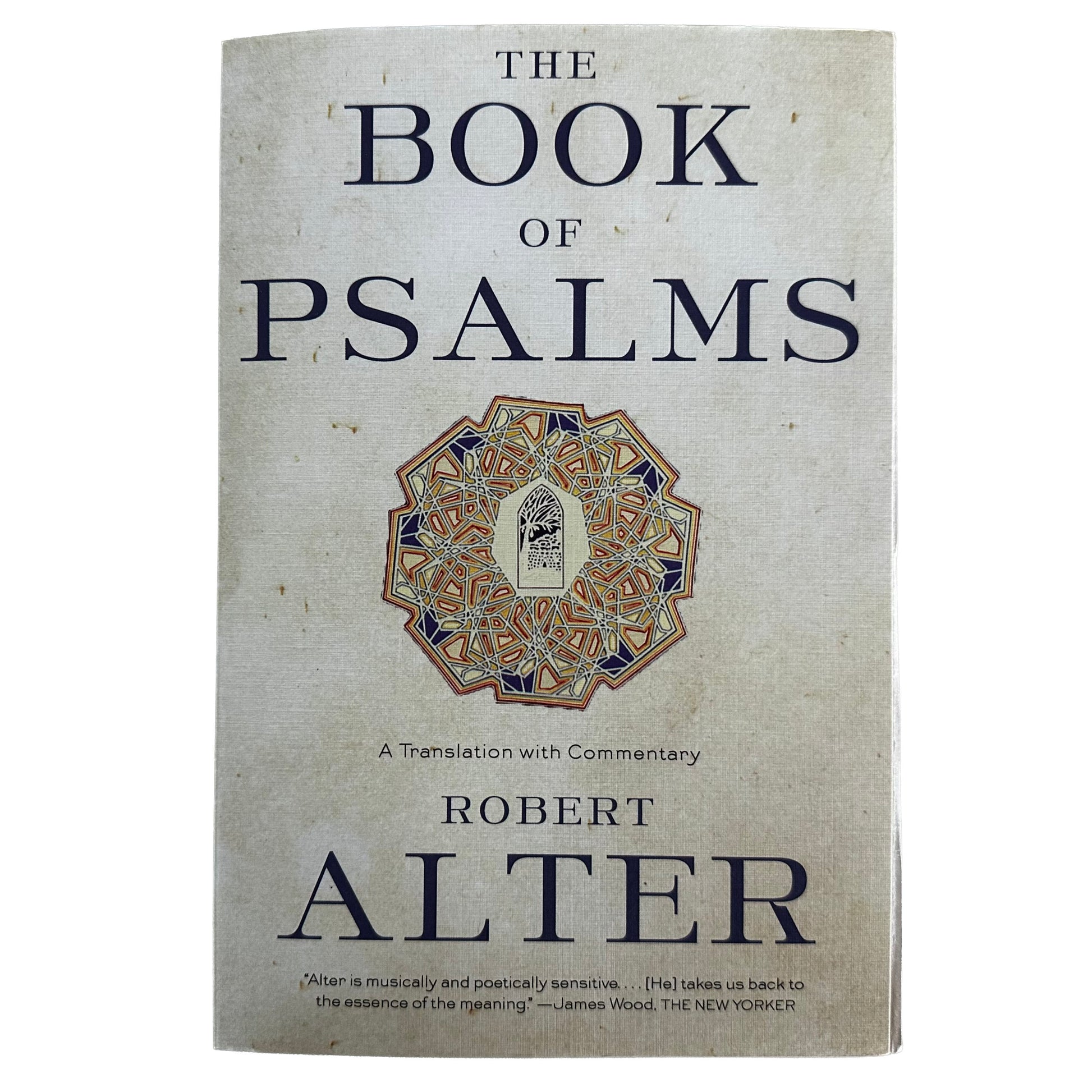 Book of Psalms with decorative cover and Robert Alter's name on a white background