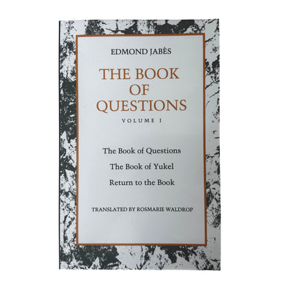 Book cover of 'The Book of Questions' by Edmond Jabès with a decorative black and white pattern.