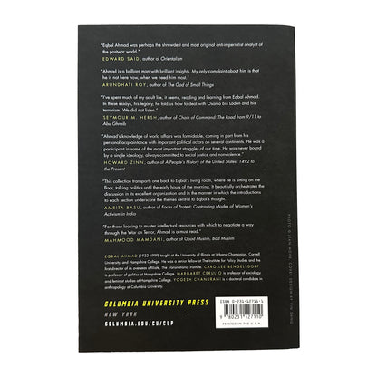 Back cover of The Selected Writings of Eqbal Ahmad with text and a barcode on a white background