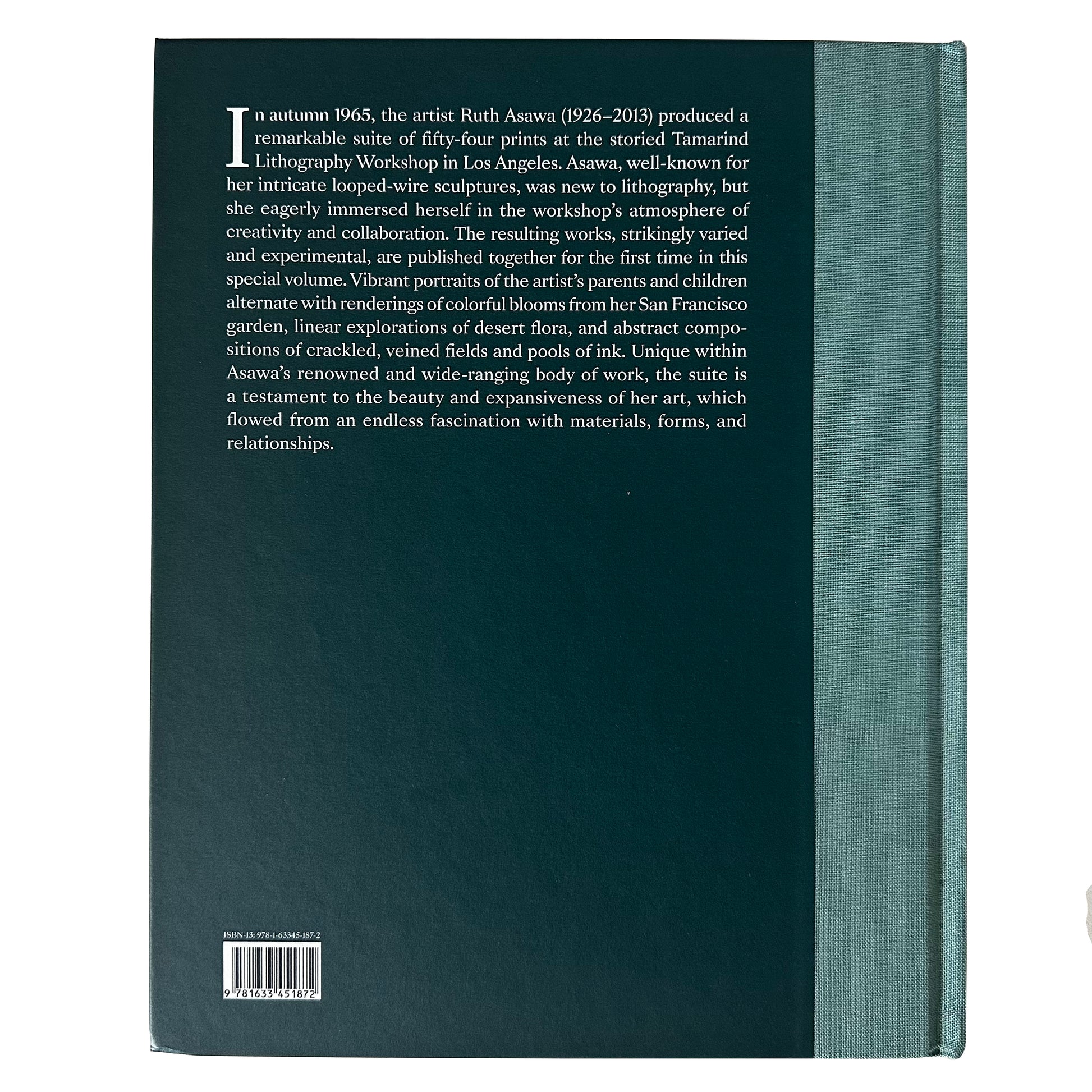 The Tamarind Prints back cover with text on a white background