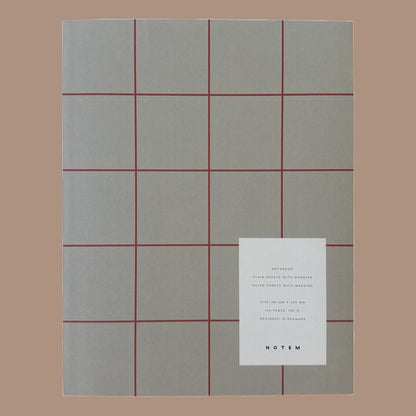 Gray grid with a red accent on a brown background