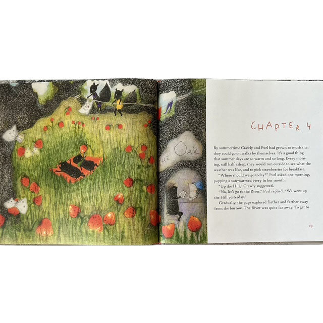 Illustrated copy of Who Will Make the Snow? open to a page with a colorful scene and text.