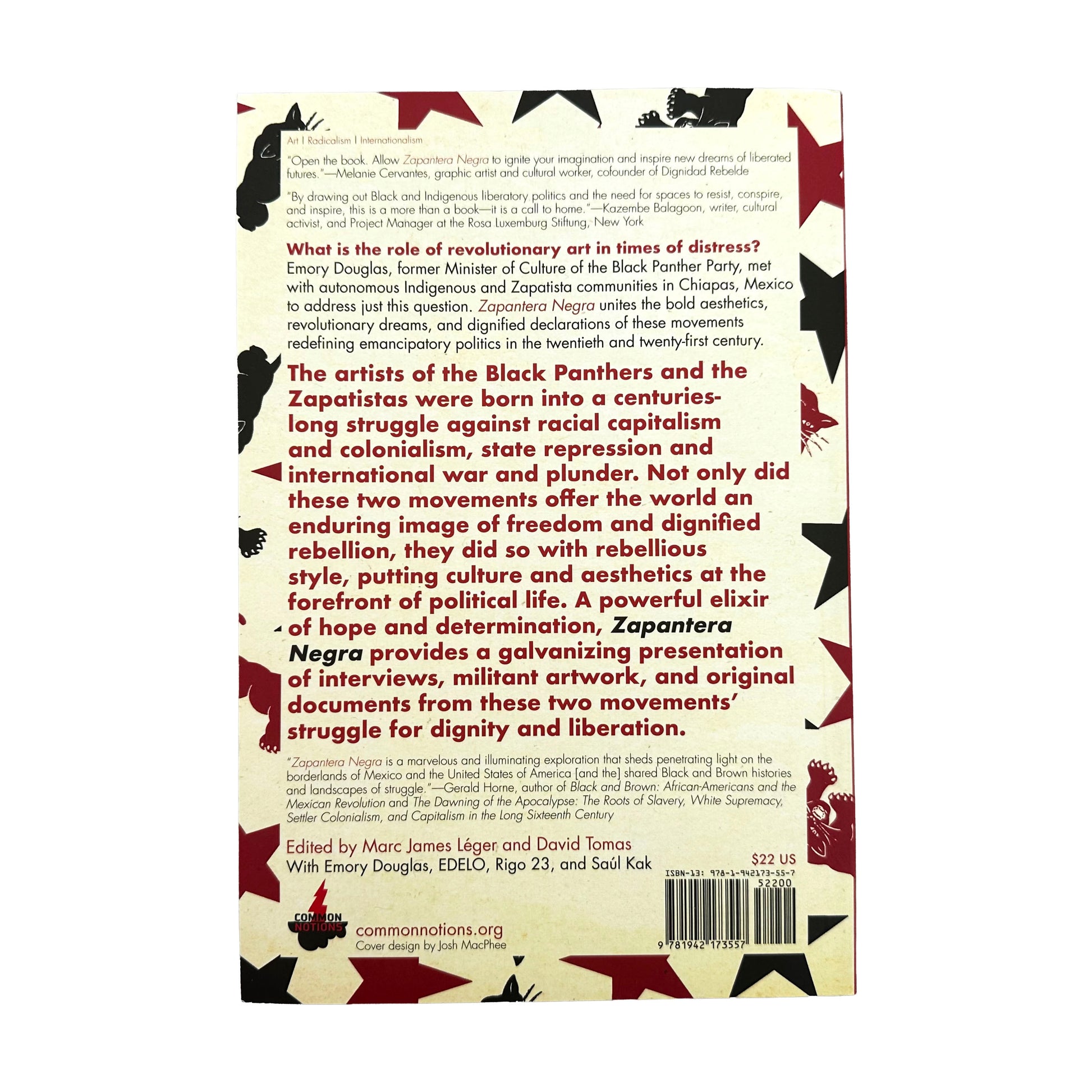 Zapantera Negra back cover with text and black panther silhouette design on a white background