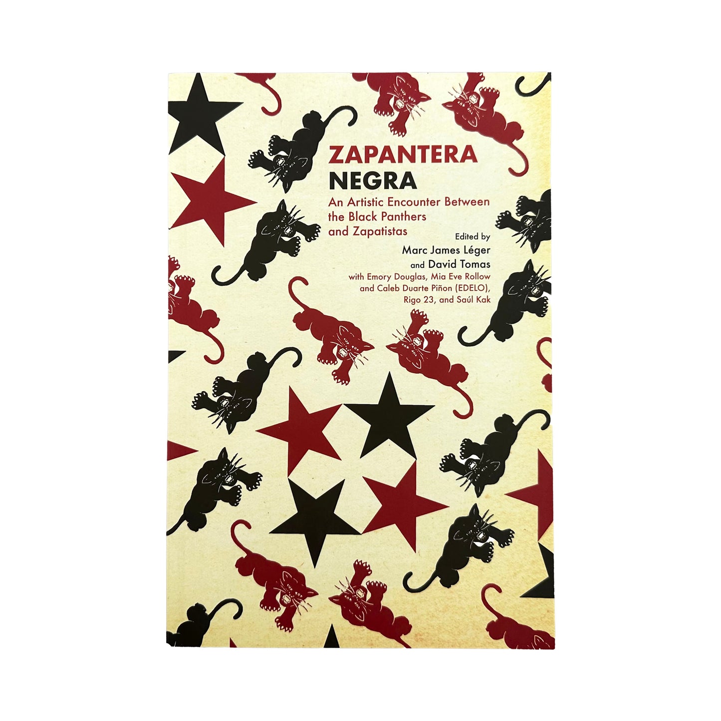 Book cover of Zapantera Negra with star and panther pattern on a beige background