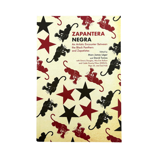 Book cover of Zapantera Negra with star and panther pattern on a beige background
