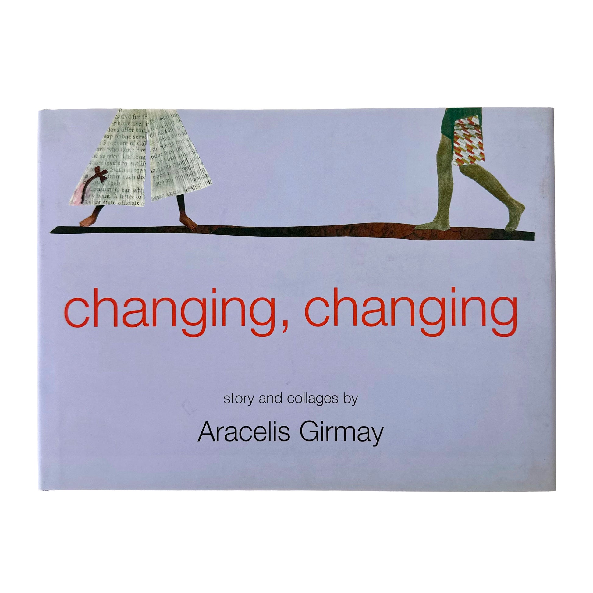 Book cover of 'Changing, Changing' by Aracelis Girmay with illustrations of two people walking on a bridge.
